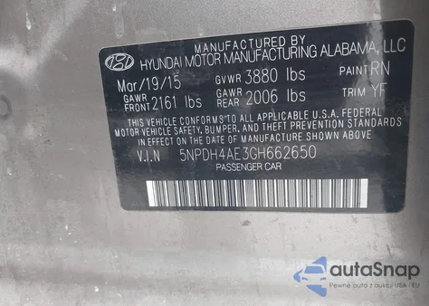 2016 Hyundai Elantra Se z USA, uszkodzony, nr VIN 5NPDH4AE3GH662650